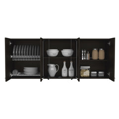 Wall Cabinet 24" H, four Doors, with two internal Shelves and internal plate and glass organizer, two Storage Shelves with two glass Doors, Black