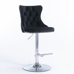 Swivel Velvet Barstools Adjusatble Seat Height from 25-33 Inch, Chrome base Bar Stools with Backs Comfortable Tufted for Home Pub and Kitchen Island,Set of 2,AS1712BK,Black