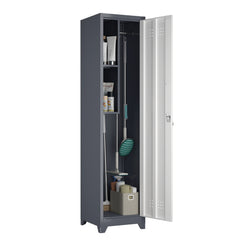 Metal Broom Storage Cabinet, 65" Narrow Broom Cabinet With Hooks, Slim Bathroom Storage Cabinet With Shelves, Heavy-Duty Cleaning Storage Cabinet For Utility Room, Gym, Office, Garage, Utility Shelves