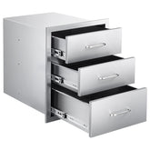 Outdoor Kitchen Drawers 18.11"W x 23.23"D x 23.23"H, Triple-Access Stainless Steel BBQ Drawers with Handles, BBQ Island Drawer for Outdoor Kitchens or Barbeque Island Patio Grill Station