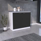 Freestanding Sink, Double Door Cabinet, Two Shelves, White / Black