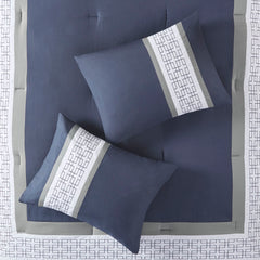 8 Piece Embroidered Comforter Set Navy Cal King