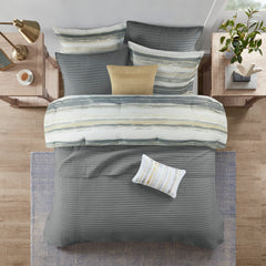 8 Piece Printed Seersucker Comforter and Quilt Set Collection Yellow Full/Queen
