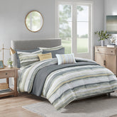 8 Piece Printed Seersucker Comforter and Quilt Set Collection Yellow Full/Queen