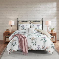 7 Piece Printed Seersucker Comforter Set with Throw Blanket Taupe/Blush Full/Queen