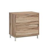 Lateral File with Two Drawers, Acacia finish