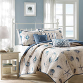 Brushed Microfiber Quilt Set with Throw Pillows Blue Full/Queen