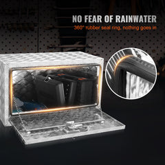 Underbody Truck Box, 30"×14"×16" Pickup Storage Box, Heavy Duty Aluminum Diamond Plate Tool Box with Lock and Keys, Waterproof Trailer Storage Box with T-Handle Latch for Truck, Van, Trailer