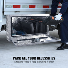 Underbody Truck Box, 30"×14"×16" Pickup Storage Box, Heavy Duty Aluminum Diamond Plate Tool Box with Lock and Keys, Waterproof Trailer Storage Box with T-Handle Latch for Truck, Van, Trailer