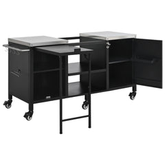 K&K 72.4" Large Grill Table for Large Big Green Egg, Metal Outdoor Grill Cart with Fold-out Prep Table, Adjustable Shelves, Spice Rack, Outdoor Kitchen Island for Big Green Egg, Kamado Joe Classic