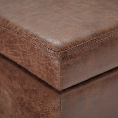 Avalon 48 inch Wide Storage Ottoman Bench in Distressed Umber Brown Vegan Leather