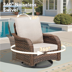 3 Pieces Outdoor Furniture Set, Outdoor Swivel Gliders Rocker, Wicker Patio Bistro Set with Side Tablerd for Porch Deck Backyard, Beige