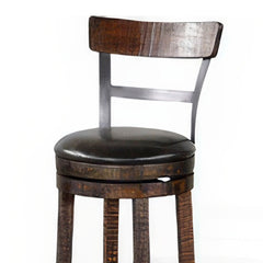 Flint Swivel Barstool Chair Set of 2, Black Faux Leather, Dark Brown