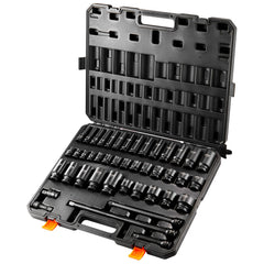 Impact Sockets Set 43pcs 6-Point 1/2in Drive Bit Ratchet Tool Kit Case