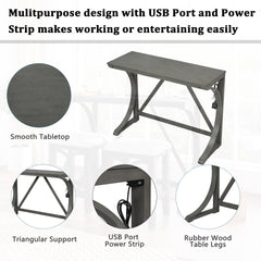 TOPMAX Farmhouse 3-Piece Counter Height Dining Table Set with USB Port and Upholstered Stools,Gray