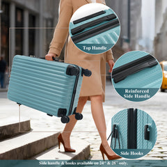 3-Piece Luggage Set, Durable Hardshell ABS Suitcase with Spinner Wheels, TSA Lock, Side Hooks, Lightweight Carry-On & Checked Luggage