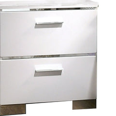 Wood and Metal Nightstand with 2 Drawers, White and Silver