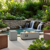 42" Propane Gas Fire Pit Table 2-Pieces, 50000 BTU Rectangular Steel Fire Pit with Glass Wind Guard for Outside Patio Deck Garden Courtyard -Gray