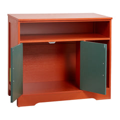 Cat Litter Box Enclosure, 31 in Hidden Litter Box Cabinet with Shelf & Storage, Modern Style Indoor Cat Washroom, Wooden Kitty House Furniture End Table, Fit Most Litterboxes, Red & Green