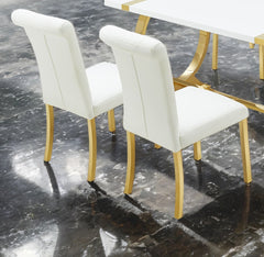 Contemporary Style 2pc Side Chair Channel Tufted Back Seat Stainless Steel O-Shaped Legs With Trestle Base Gold And White Finish