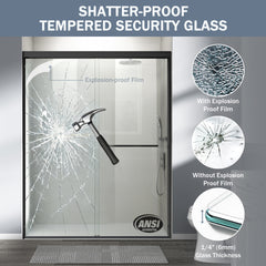 56-60 in. W x 72 in. H Double Sliding Shower Door, Semi-frameless Bathroom Sliding Door with 1/4" (6mm) Tempered Glass for Walk-in Shower, Matte Black CM-24D03-60MBX