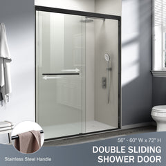 56-60 in. W x 72 in. H Double Sliding Shower Door, Semi-frameless Bathroom Sliding Door with 1/4" (6mm) Tempered Glass for Walk-in Shower, Matte Black CM-24D03-60MBX