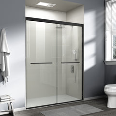 56-60 in. W x 72 in. H Double Sliding Shower Door, Semi-frameless Bathroom Sliding Door with 1/4" (6mm) Tempered Glass for Walk-in Shower, Matte Black CM-24D03-60MBX