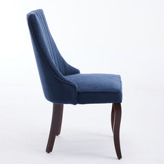 Rayon Cloth Flocking Linen Dining Chairs Channel Kitchen Dinner Chair Comfy Fabric Upholstered Accent Chair for Dining Room with Curved Solid Wood Legs,Set of 2 (Blue), SW1847BL