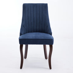 Rayon Cloth Flocking Linen Dining Chairs Channel Kitchen Dinner Chair Comfy Fabric Upholstered Accent Chair for Dining Room with Curved Solid Wood Legs,Set of 2 (Blue), SW1847BL