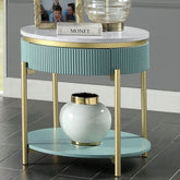 Glam Contemporary Light Teal 1pc End Table White Faux Marble Top Living Room Table Open Bottom Shelve