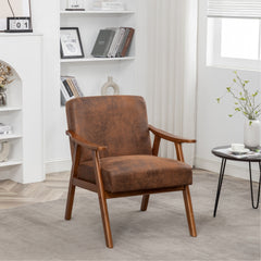 Accent Chair with Microfiber Upholstery and Solid Wood Frame, Classic Mid-Century Modern Living Room Furniture for Extra Seating, Brown