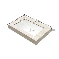 36" MURI Roma Travertine-Pattern Sintered Stone Countertop and Undermount Ceramic Basin with One Standard Pre-drilled Faucet Hole, NO Cabinet, NO Faucet and Sink Cover