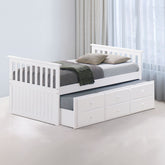 Transitional Style Captain Bed With Trundle And 3 Drawers Attached Slat Design Mortise & Tenon Joint White Finish