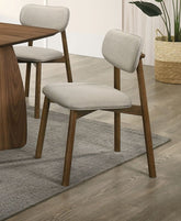 Mid-Century Modern Style 2pc Side Chair Upholstered Polyester Walnut And Beige Finish Dining Room