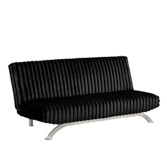 Futon Sofa Bed Contemporary Style Chrome Finish Metal Base Legs Converted Into Legs With Hidden supported Legs Black Finish