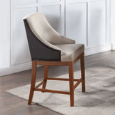 Traditional Luxury Upholstered Counter Height Chairs Set of 2 Sloped Arms Nailhead Trim Stylish Formal Dining Furniture