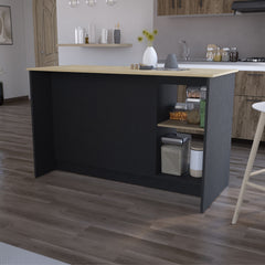 Mercury Kitchen Island with spacious Countertop, Double Door Cabinets, and 2 Open Storage Shelves
