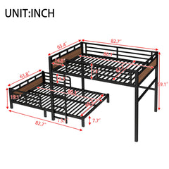 Queen over Queen Metal Bunk Bed/Metal Loft Bed,Separable Bunk Beds,with raised security fence,Walnut Color