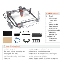 Laser Engraver, 10W Output Laser Engraving Machine, 15.7" x 15.7" Large Working Area, 10000mm/min Movement Speed, Compressed Spot with Rotary Roller, Laser Cutter for Wood, Metal, Acrylic