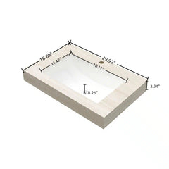 30" MURI Roma Travertine-Pattern Sintered Stone Countertop and Undermount Ceramic Basin with One Standard Pre-drilled Faucet Hole, NO Cabinet, NO Faucet and Sink Cover