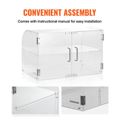 Pastry Display Case, 2-Tier Commercial Countertop Bakery Display Case, Acrylic Display Box with Rear Door Access & Removable Shelves, Keep Fresh for Donut Bagels Cake Cookie, 22"x14"x14"