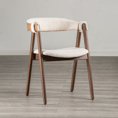 Mid-Century Modern 2pc Side Chair Padded Seat And Back Curved Panel Back Walnut And Beige Finish