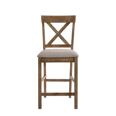 Contemporary Counter Height Chairs Set of 2 Upholstered Seat X-Back Classic Oak Finish Wooden Dining Furniture