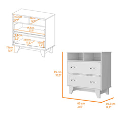 Portobelo Two Drawer Dresser, Two Shelves, Superior Top, Four Legs