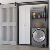 FM FURNITURE Aiken Broom Cabinet with Storage Shelves and Broom Hangers, White