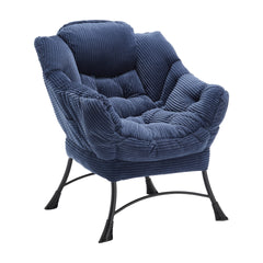 Lazy Chair with Ottoman, Modern Lounge Accent Chair with Armrests and a Side Pocket, Leisure Upholstered Sofa Chair Reading Chair with Footrest for Small Space, Corner Chair-Navy blue