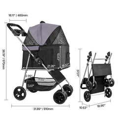 Pet Stroller Foldable 4 Wheels Dog Stroller Detachable Carrier up to 35lbs
