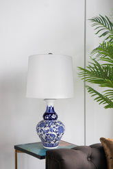 D14x27.6" Blue and White Round Ceramic Vase Lamp