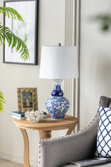 D14x27.6" Blue and White Round Ceramic Vase Lamp