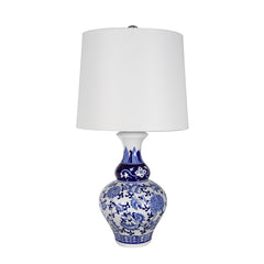 D14x27.6" Blue and White Round Ceramic Vase Lamp